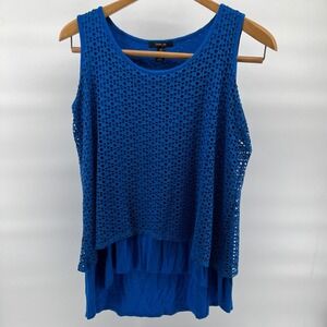 Style & Co Woman Blue Layered Eyelet Mesh Crossover Back Tank Top 1X High Low